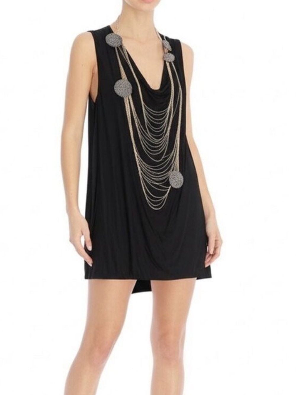 Diane von Furstenberg Kenza black draped cowl neck chain beaded sleeveless top L